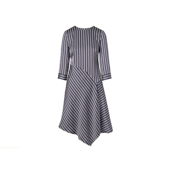 NWT Banana Republic Navy Blue PJ Stripe Asymmetrical Draped Shift Dress 2 $128 - Picture 1 of 5